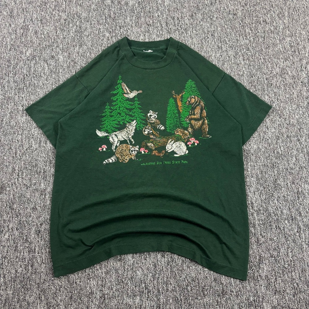 Vintage 90s Nature Animals Calaveras Big Trees State Park T-Shirt Green Large
